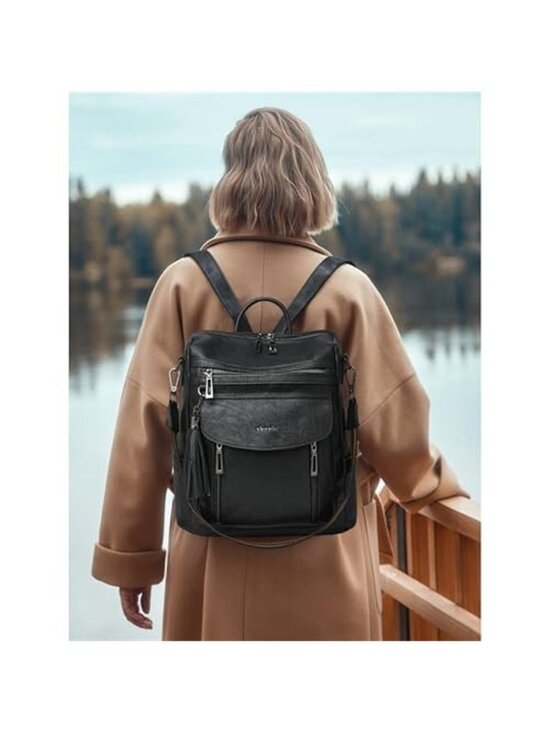 black faux leather backpack womens Adele" Bags for Women Made of Faux Leather Vansarto Women Fashion Zipper Medium
